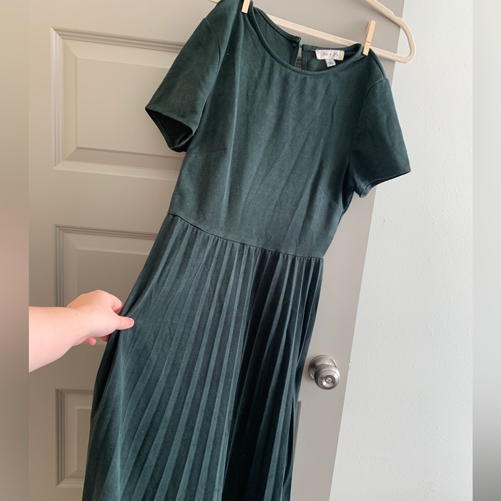Pleated forest green dress